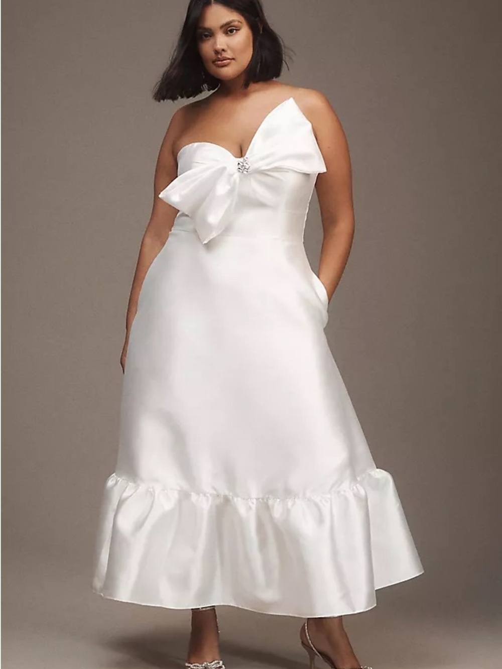 Hutch White Strapless Midi Dress with Sculpted Bow